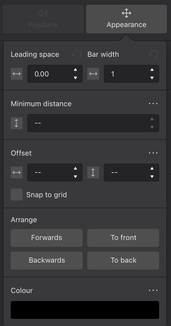 Image of Properties panel showing appearance settings