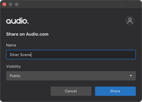 Audio.com share dialog