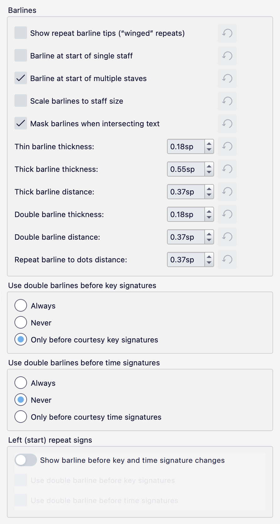 Barline style settings