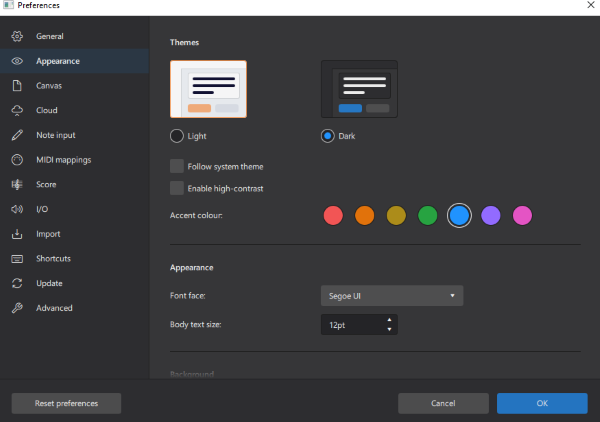 Dialog: Edit / Preferences / Appearance