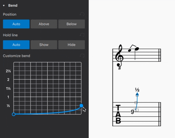 Changing the pitch of the bend curve in Properties (animated image)